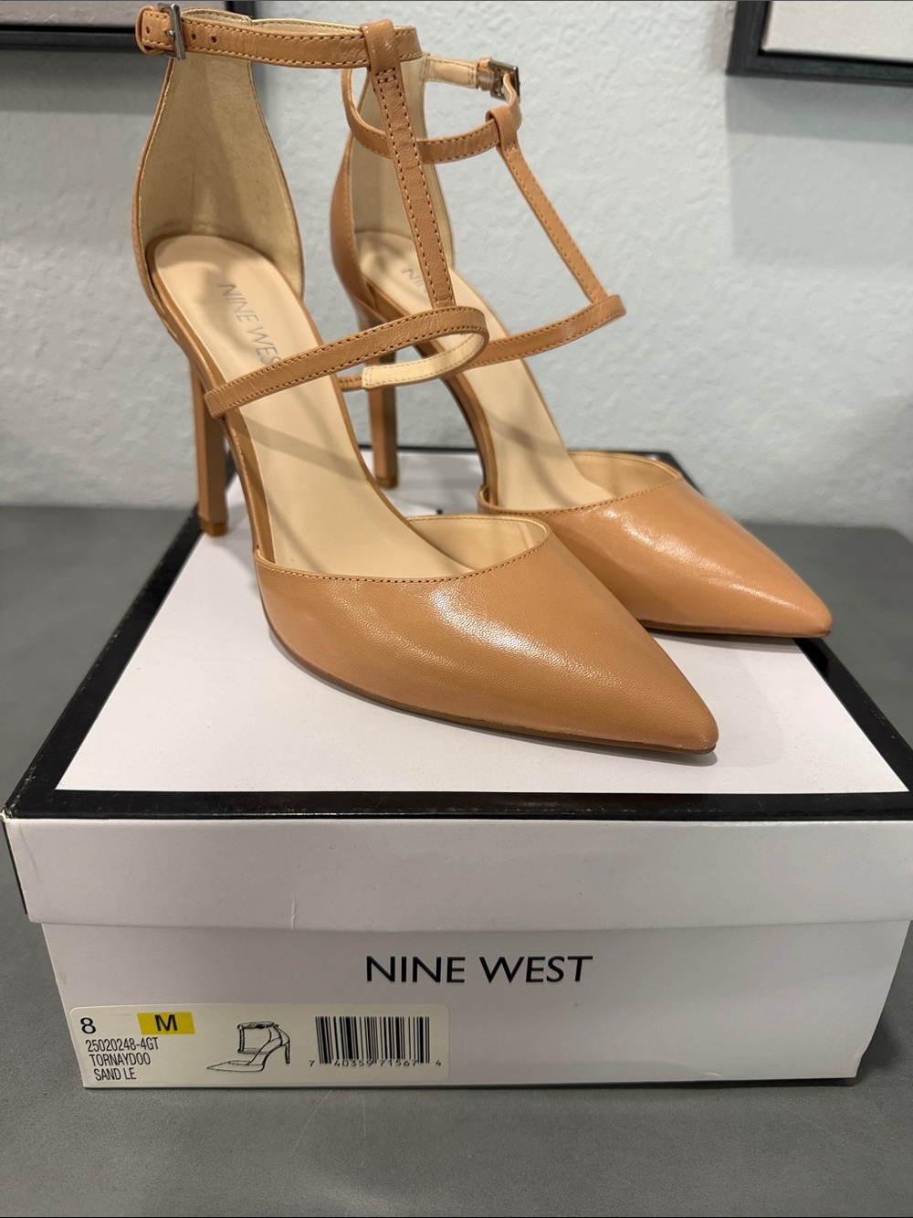 Nine West nude T-Strap Pointed-Toe Stilettos